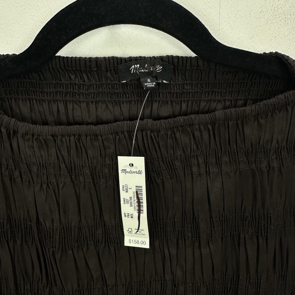 Madewell The Melody Smocked Midi Dress Cotton Molasses Brown A Line Small NWT - Picture 9 of 14